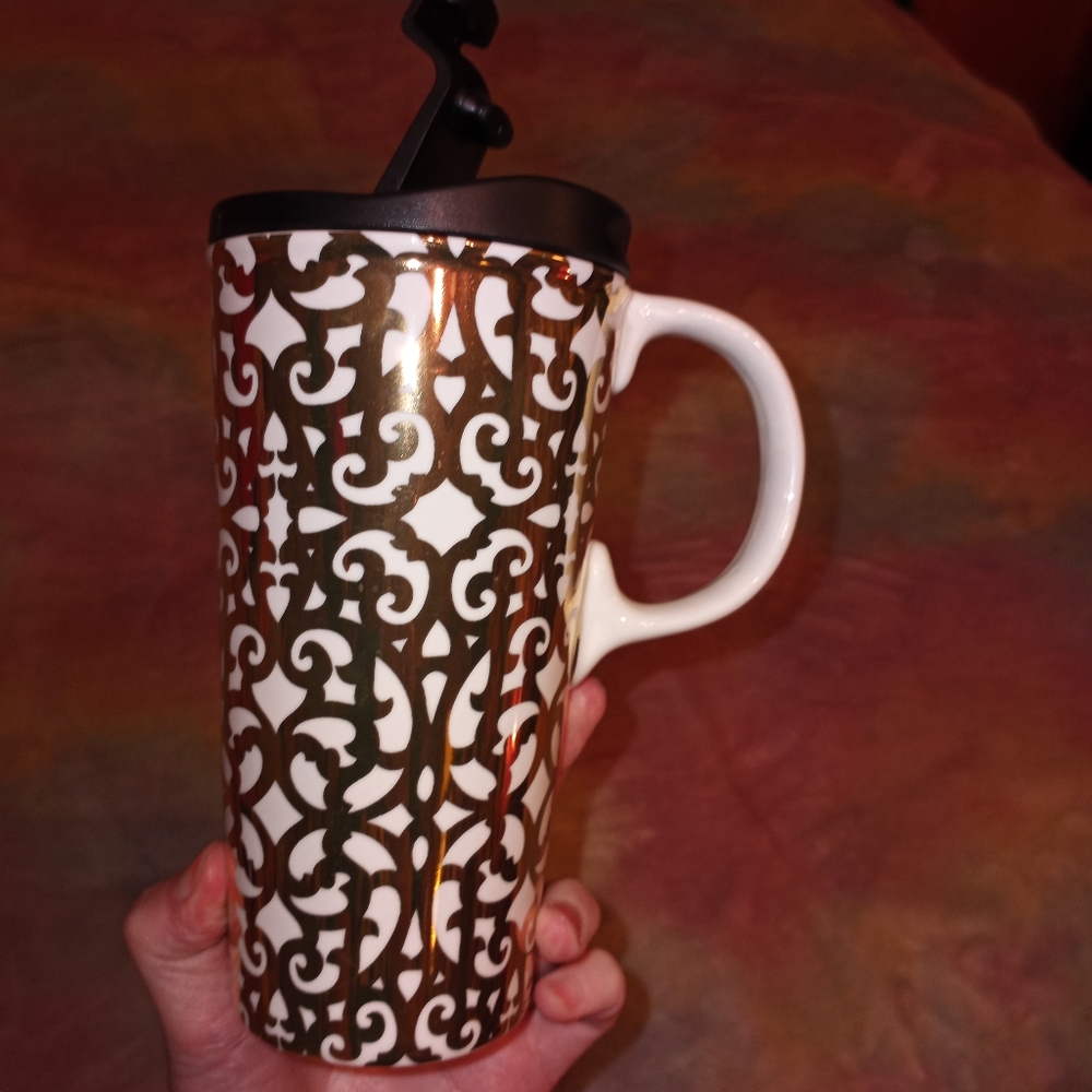 Cypress  Gold Foil White To Go Coffee Cup Tall Mug